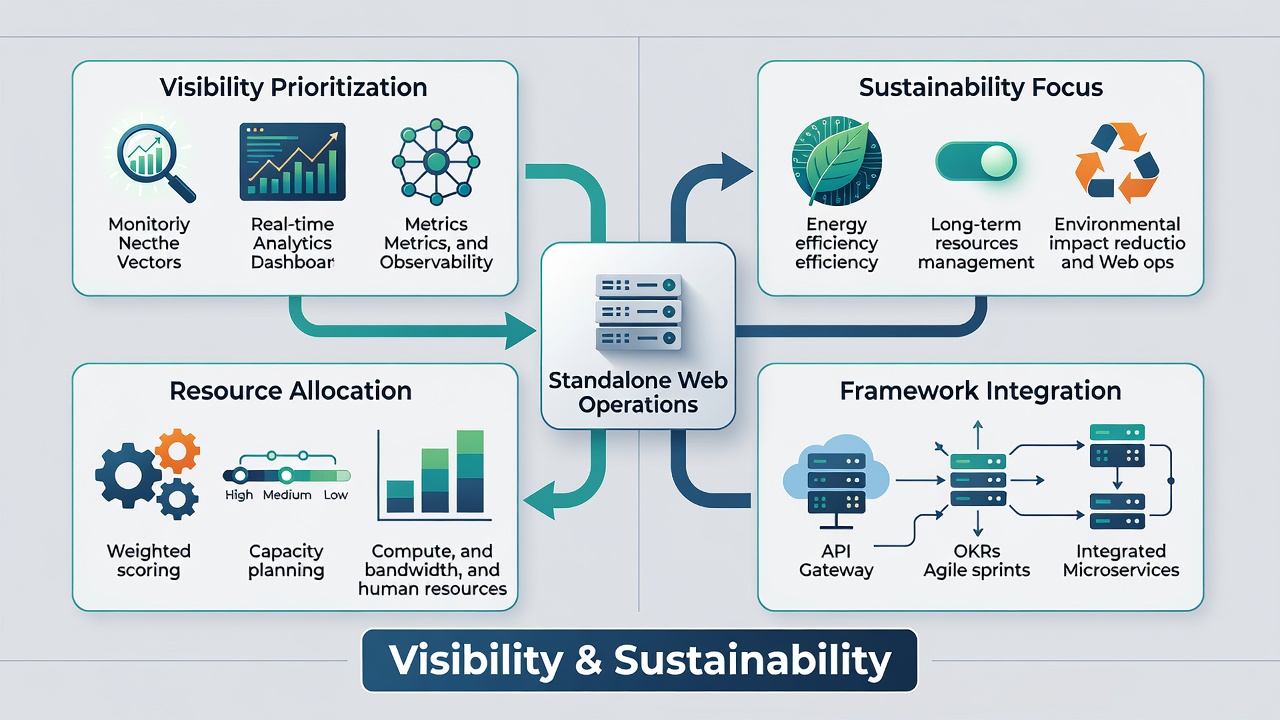 Flowchart showing phased resource prioritization steps for maintaining sustainable web visibility in solo operations